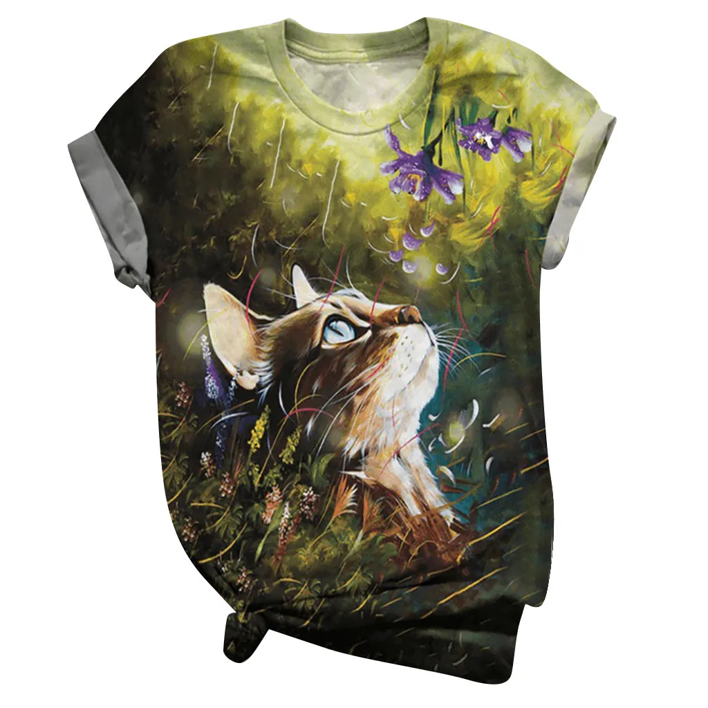 2020 Женская Повседневная хлопковая Футболка с принтом кота милые летние топы