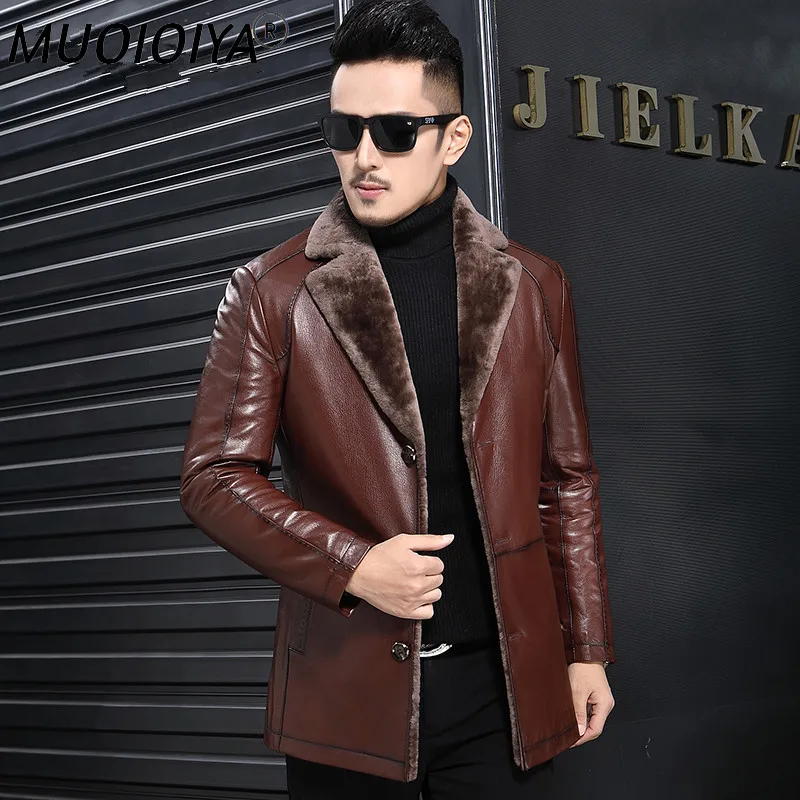 

MUOIOYIA Winter Jacket Men Natural Lamb Fur Coats Plus Size Coat 5xl 6xl Mens Genuine Sheepskin Leather Jackets Long Coats MY764