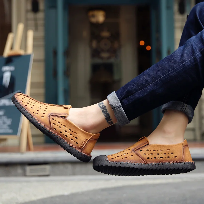 

Fashion Men Flats Shoes Casual Lighht Shoes Breathable Lace Up Vulcanized Shoes Non Slip Leather Shoes Zapatos Chaussure Homme
