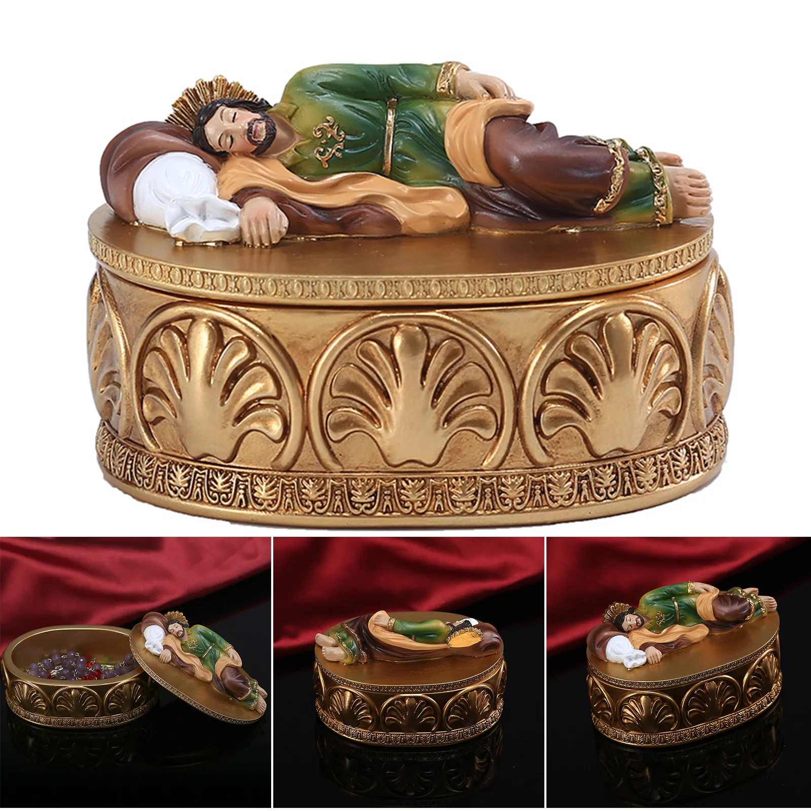 

Religious Jewelry Storage Box Sleeping St Joseph Statue Resin Decorative Figurine Home Decor for Office Car Desktop D1