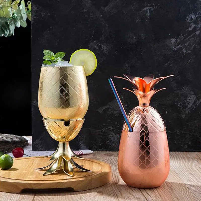 Творческий Ананас Форма Нержавеющая сталь Коктейль кружка для воды чашки