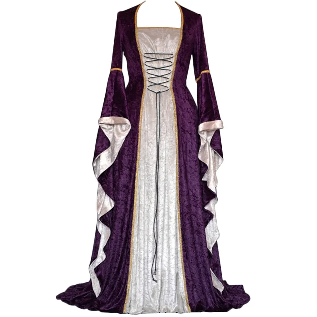Women Medieval Ladies Retro Party Dress Halloween Costume Cosplay Court Noble Robe Ancient Bell Sleeve Princess Costume Vestidos images - 6