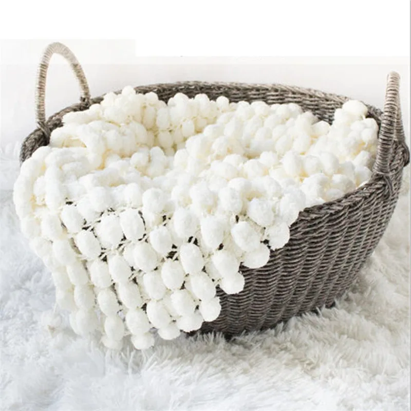 Реквизит для фотосъемки новорожденных Тканое вручную белое одеяло с шариками