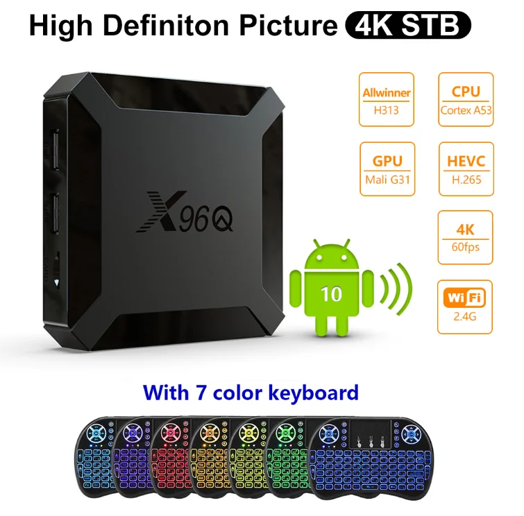 X96Q Smart TV Box Android 10.0 2GB RAM 16GB Allwinner H313 Quad Core Support 4K Set Top Play games Media Player on - X96Q Смарт ТВ-бокс Android 10.0 2GB ОЗУ 16GB Allwinner H313 Четырехъядерный процессор поддержка 4K Установка верхней части Игры Мультимеди