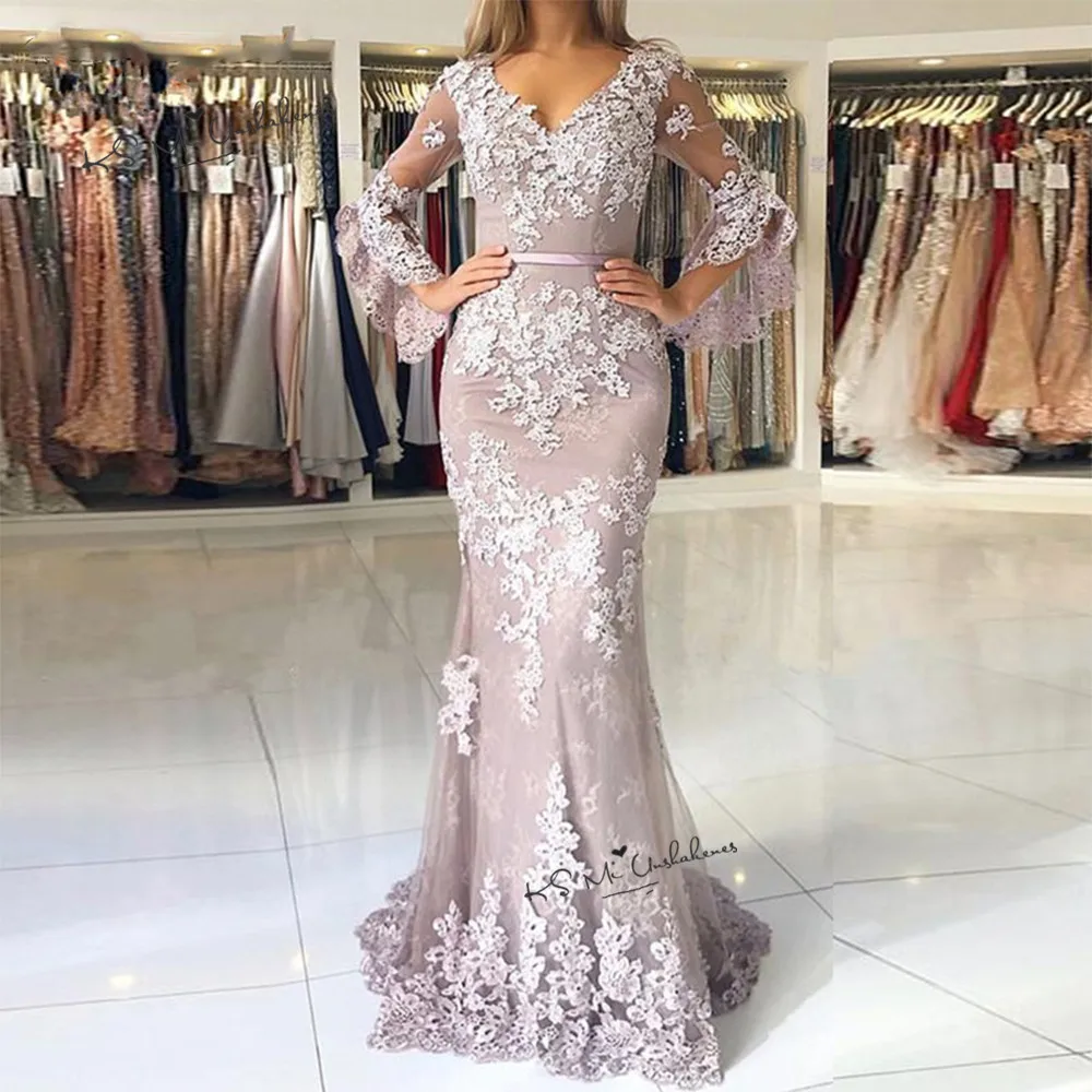 Мусульманское элегантное кружевное длинное вечернее платье Vestido de Gala Русалка Выпускные платья исламский Дубай Саудовская Арабский официальный вечерний наряд