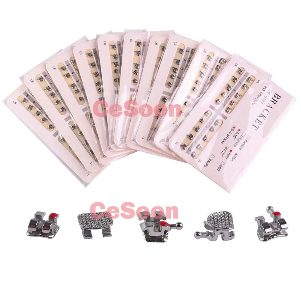 

Стоматологические Ортодонтические прямые металлические скобы Cesoon, 10 упаковок, мини Roth 018, крючки 3-4-5