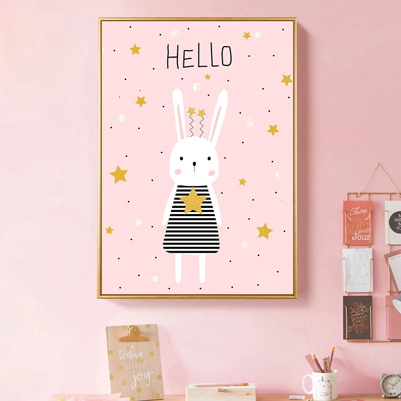 Kawaii настенный холст постер для детской комнаты с принтом мультяшного слона овцы