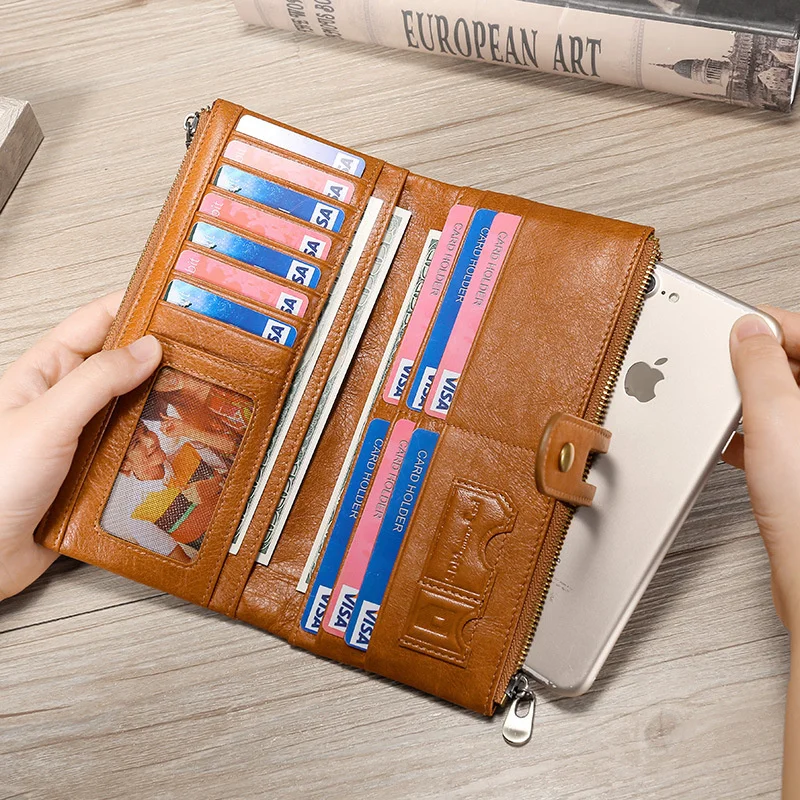 

Genuine Leather Purse Women Money Bag RFID Card Wallets Laides Hand Bags Men Wallet Phone Purses And Handbags Woman Clutch Bags