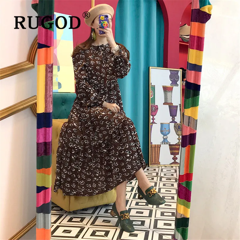 RUGOD винтажное длинное платье с принтом женское Повседневное круглым вырезом и