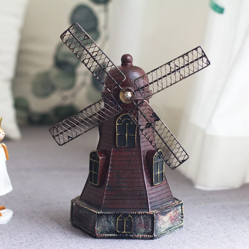 

Retro metal Dutch windmill model piggy bank bar decoration European-style living room vintage home decor crafts ornaments