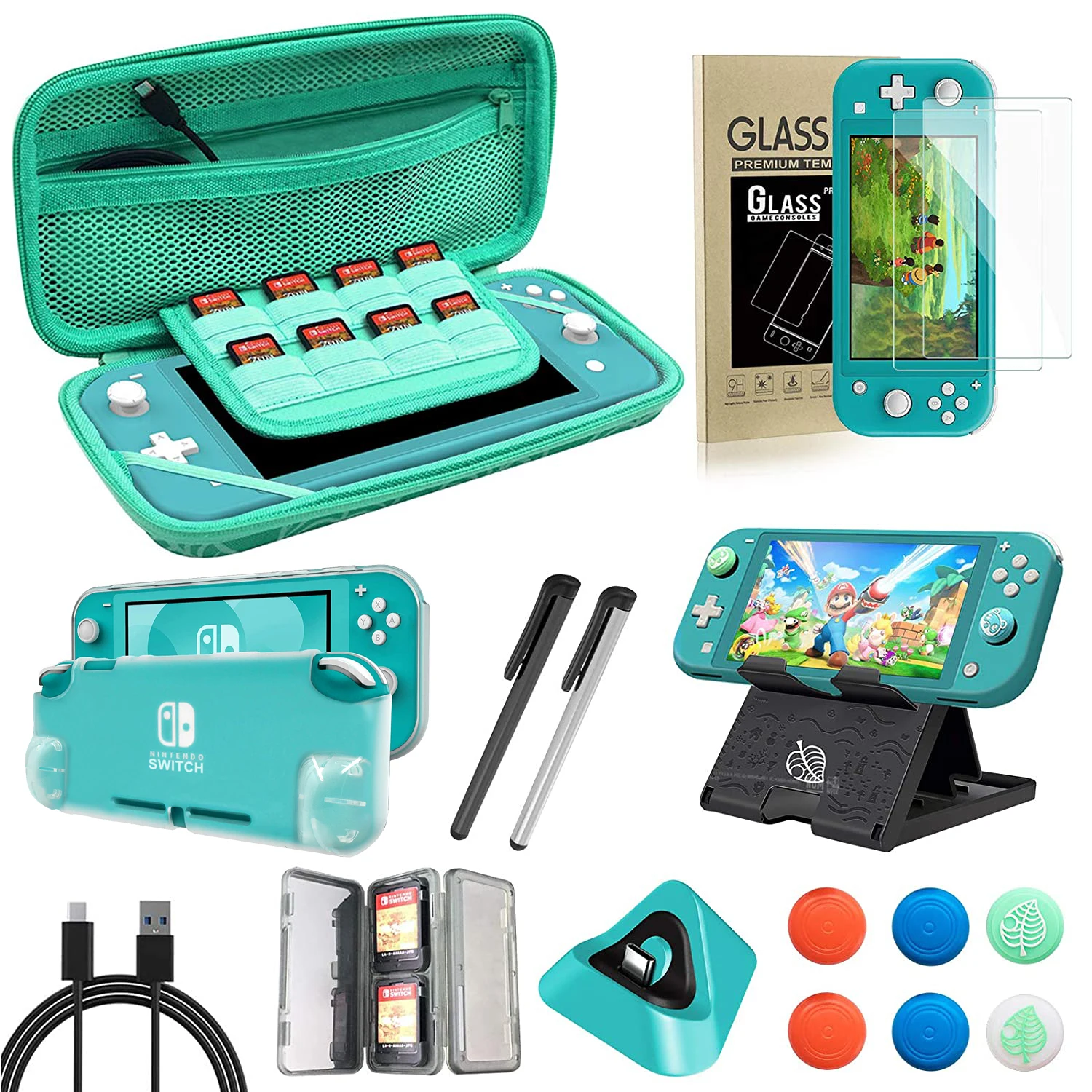 16 in1 accessories bundle for switch lite kit with carrying case tpu cover case with screen protector playstand game card case free global shipping