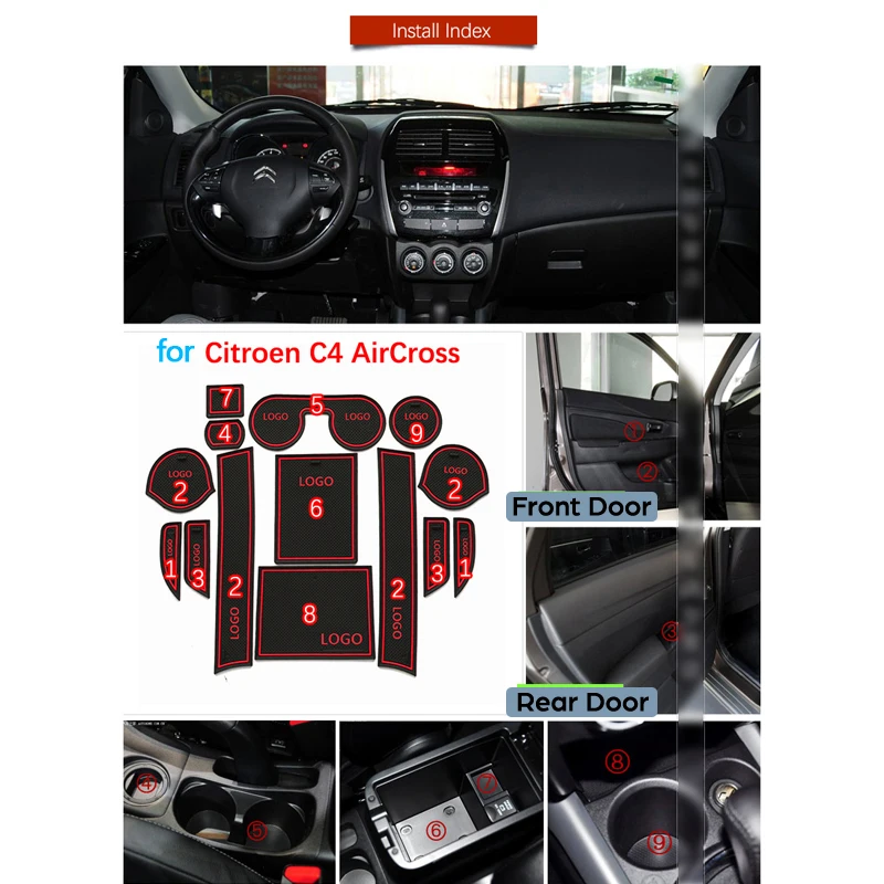Нескользящий Резиновый коврик для ворот и чашки Citroen C4 AirCross 2012 2013 2014 2015 2016