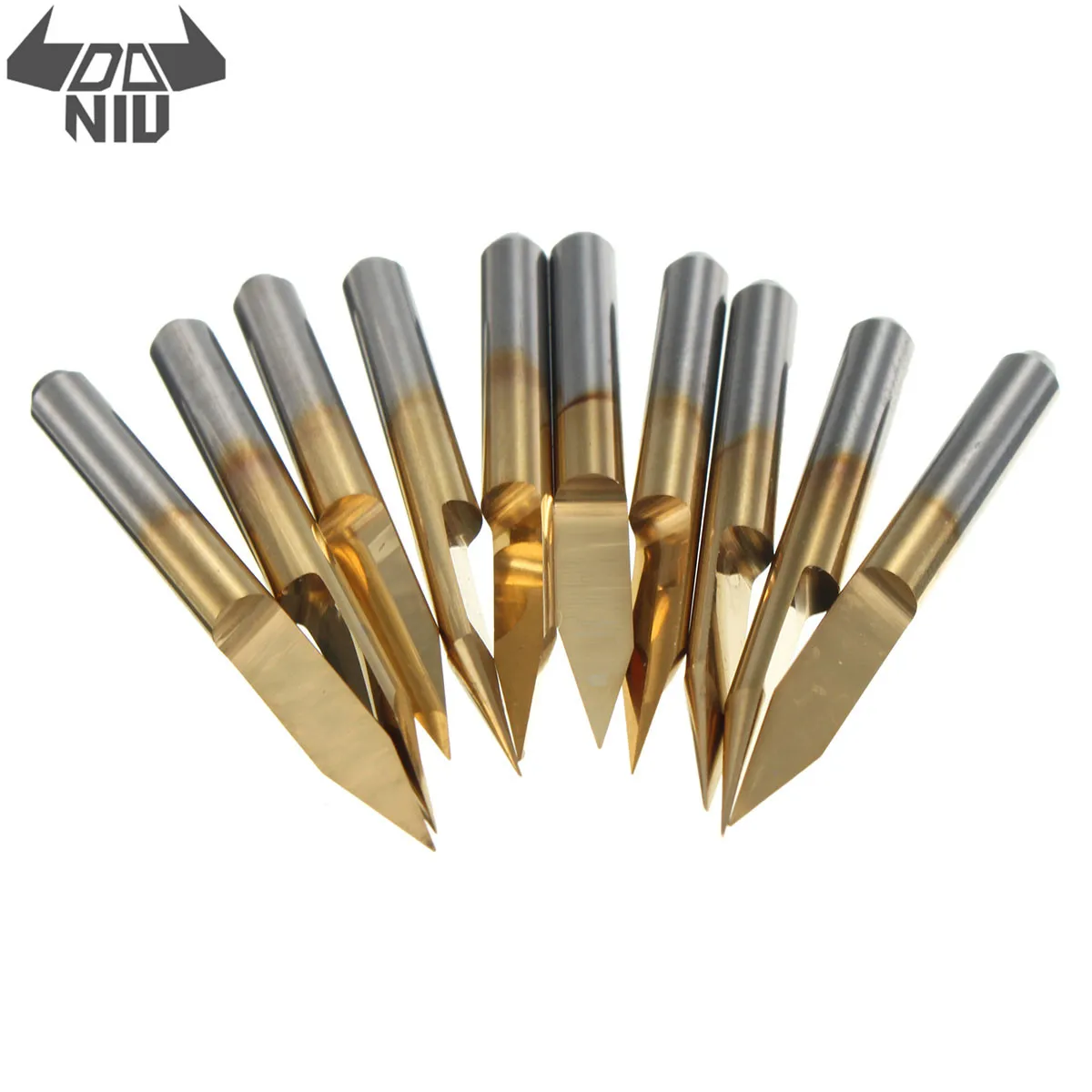 

DANIU 10pcs CNC Router Bit 3.175mm Shank 30 Degree 0.1mm Titanium Coated Carbide PCB Engraving Bit Milling Cutter Tool Set