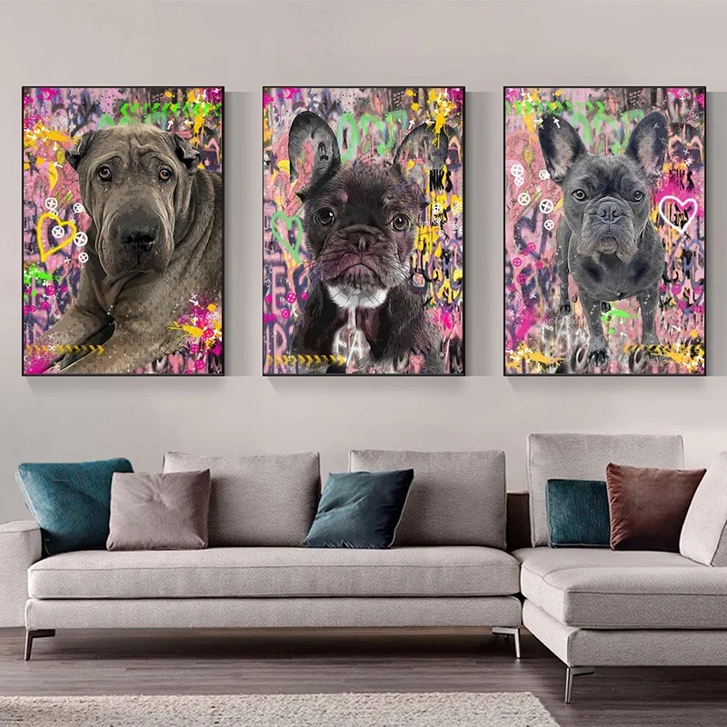 

Картина на холсте с изображением граффити, милая фотография искусства стен с изображением животных для детской комнаты и гостиной, домашни...