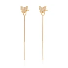 Длинные серьги с бабочками для женщин, красивые золотые цепочки с кисточками, висячие серьги, свадебные украшения, аксессуары, подарки