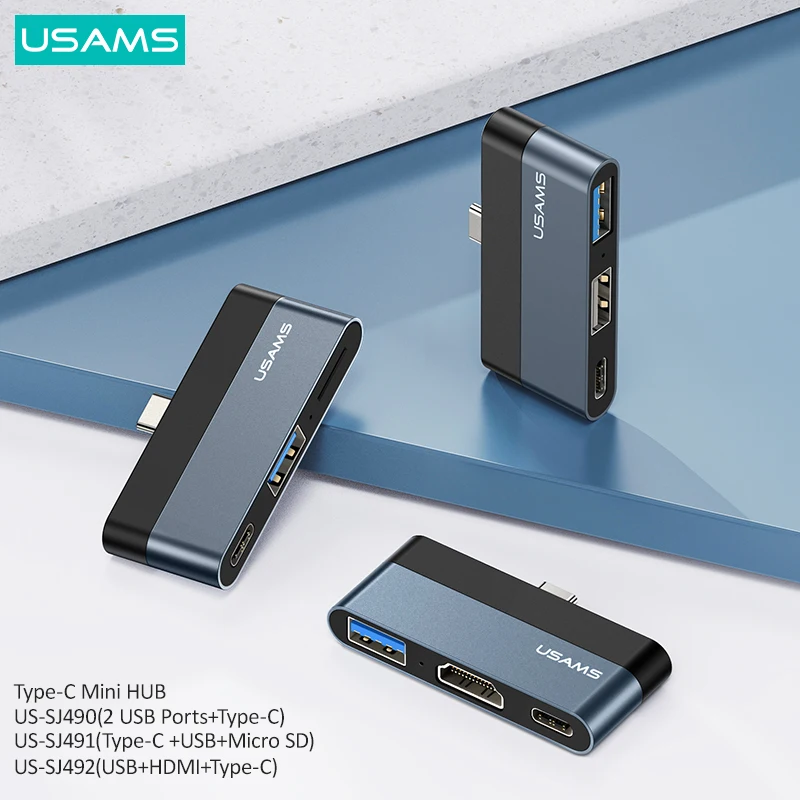 USAMS Mini Hub PD 60W Typ C Zu USB 3,0 2,0 HDMI 1,4 TF Karte USB Splitter Adapter USB hub Expander