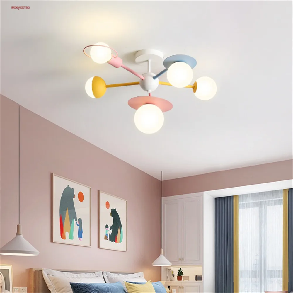 Разноцветные светодиодные люстры со стеклянными шариками для детской комнаты