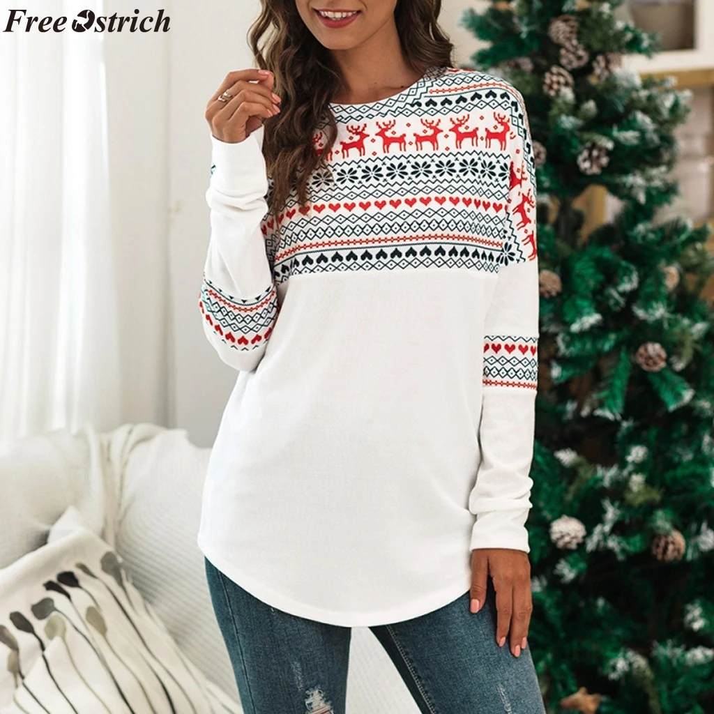 JAYCOSIN Women's fashion coat Womens Xmas T-shirt Ladies Long Sleeve Patching Blouse Casual Sweatshirt Tops slim | Женская одежда