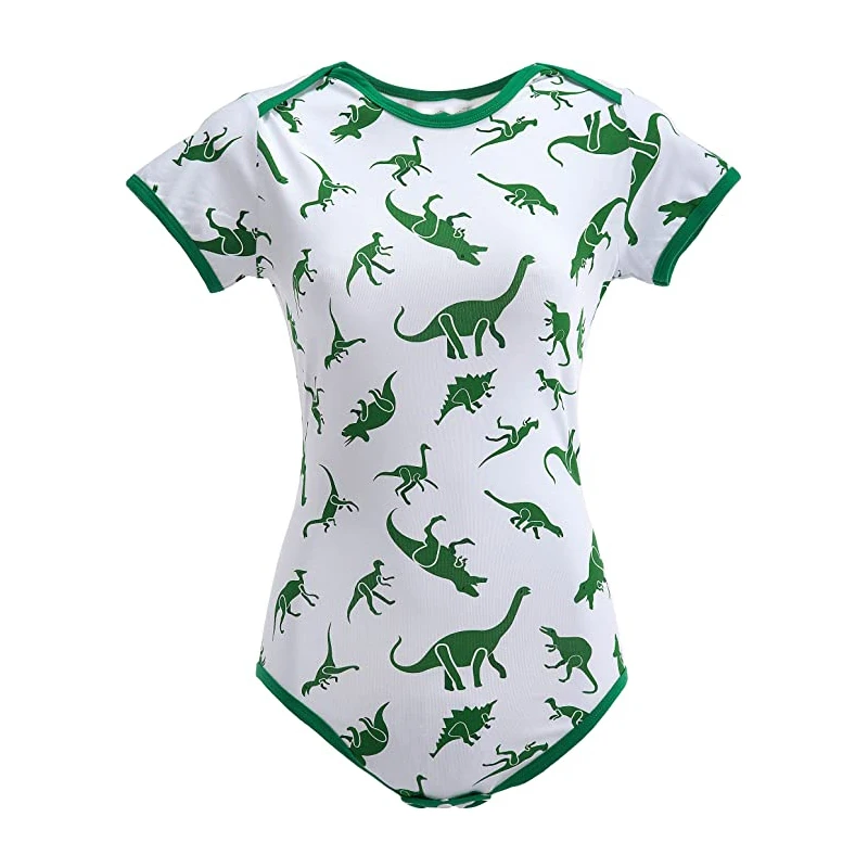 

New Plus Szie Short Sleeve Bodysuit for Women Home Summer Clothes Casual Round Neck Cute Print Dinosaur Jumpsuit Rompers Overall