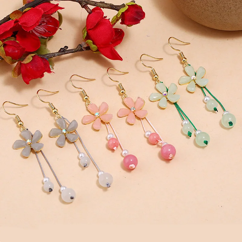 

Noble Elegant Flower Retro Ethnic Long Tassel Earring Party Bride Accessory