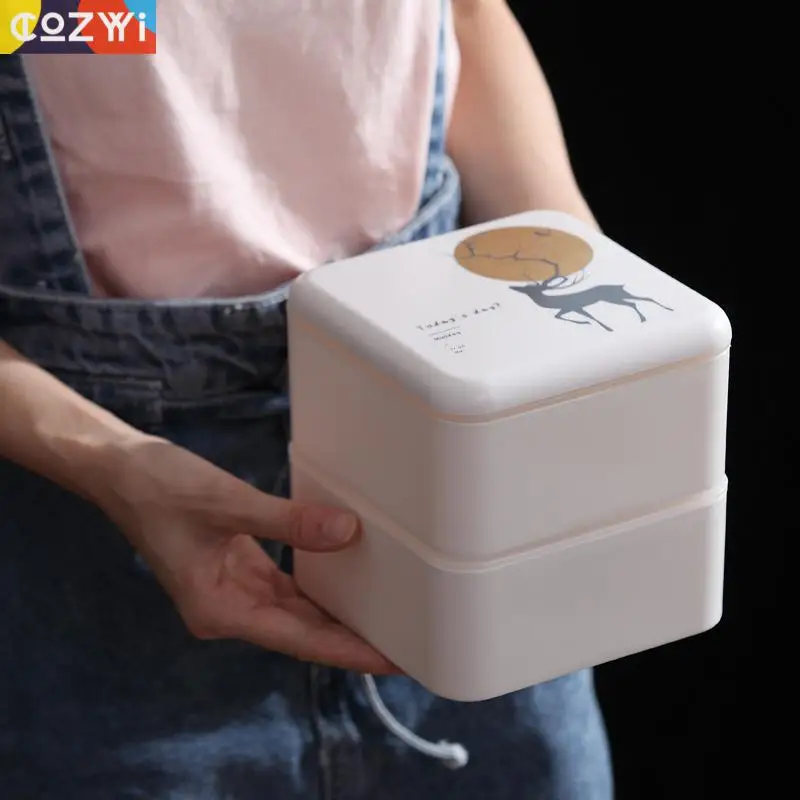 Double Layer Square Lunch Box Food Container Household Outdoor Picnic Sealling Cap With Spoon Bento | Дом и сад