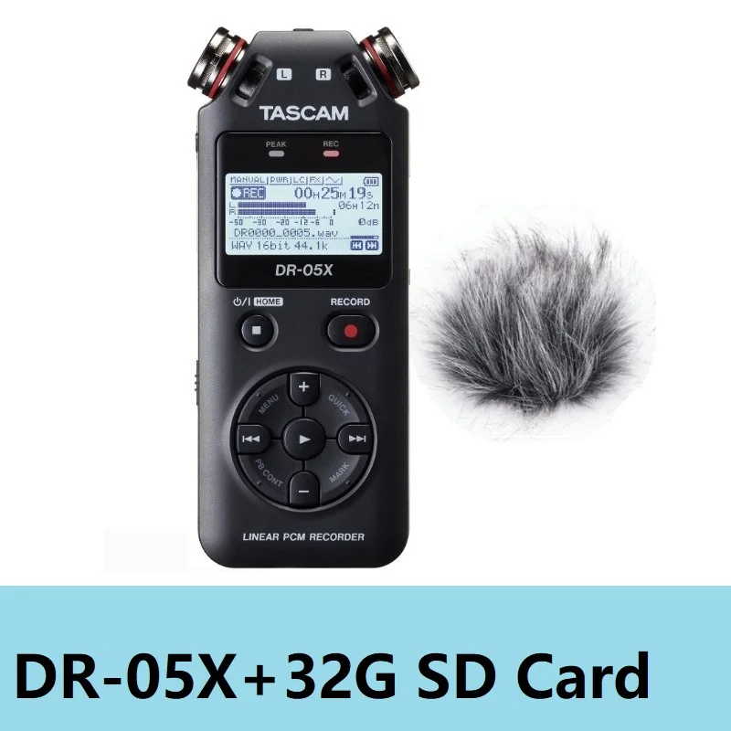 with deadcat and 32G TASCAM DR-05X портативный стерео цифровой диктофон USB аудио интерфейс рекордер MP3 запись ручка - Цвет: with deadcat and 32G