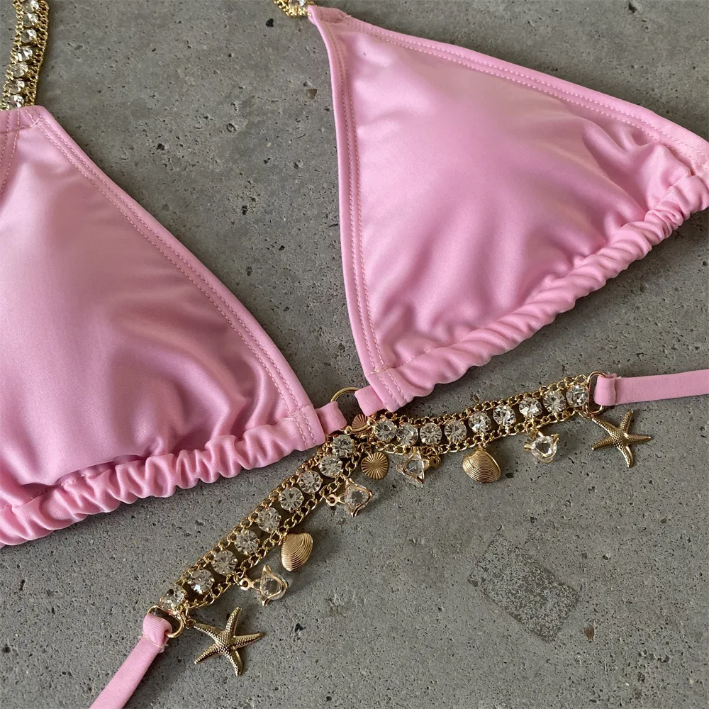Fashion Trend Leisure Beach Cross Hanging Diamond Jewelry Diamond-studded Fine Beauty Bikini Bandage Split Swimsuit Multicolor
