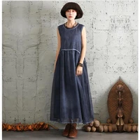 womens simple solid color loose long dress 2020 summer sexy sleeveless vest casual cotton and linen