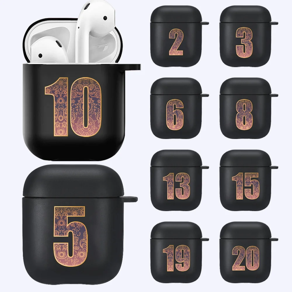 

Earphone Case for Apple Airpods 1st/2nd Gen Black Soft Silicone Number Print Pattern Series Wireless Bluetooth Headphones Cover
