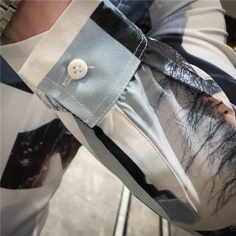 

Social Men Masculina VIntage Long Sleeve Slim Fit Shirt 2020 New Spring Party Prom Shirts Printed Fashion Designer Shirts Camisa