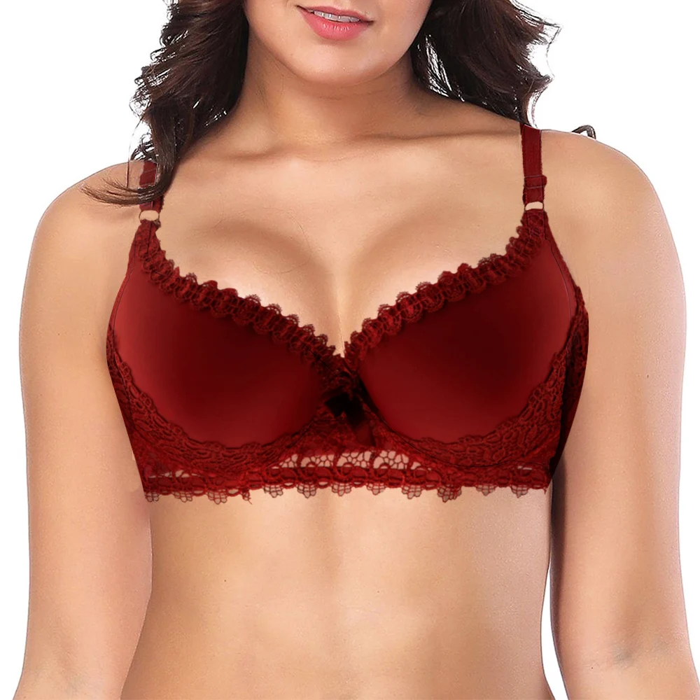 

Plus Size Womens Bras Light Padded Brassiere 36-50 A B C D DD Bowknot Applique Sexy Lingerie Lace Edge Underwear