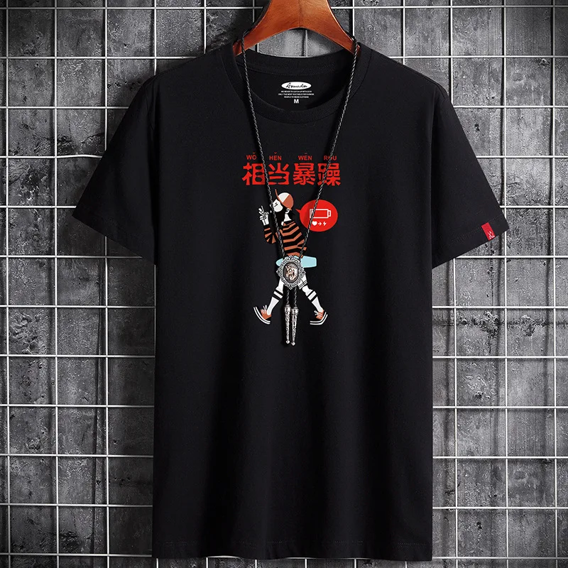 

JFUNCY S-6XL Oversize Men Loose Tee Tops 100% Cotton Short Sleeve Funny Print Men's T-shirt Summer New Male Casual Tshirt