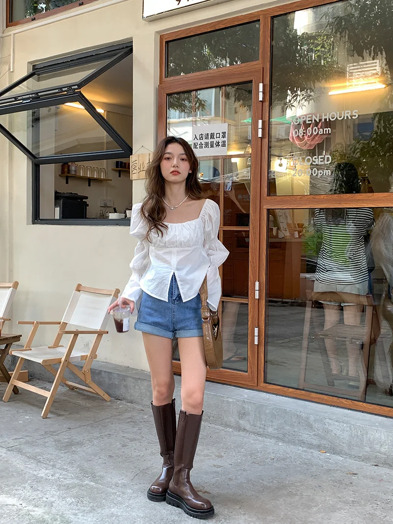 Футболка в французском стиле Дворцовая маленькая приталенная рубашка с