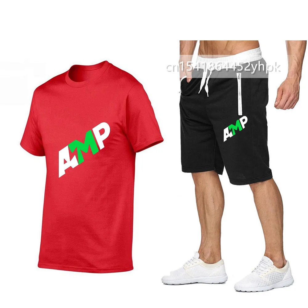 

Trampoline basketball sportswear AMP Funny Short sleeve + zipper shorts 2021new men's tracksuit summer streetwear hip-hop suit