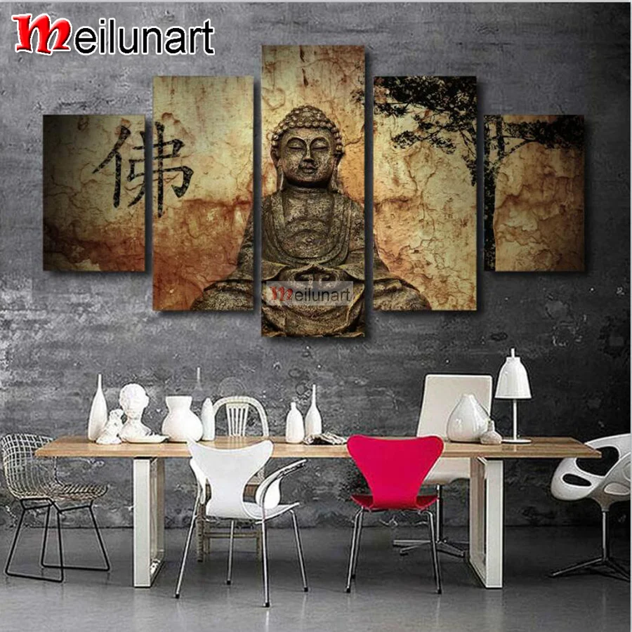 

Vintage Zen Buddha 5 piece diy diamond painting full square round drill diamond embroidery sale kits home decoration AS0084