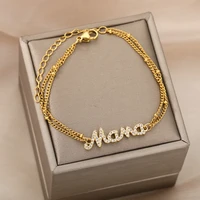 zircon mama name bracelets for women girl stainless steel mother mom nameplate charm bracelet bangle birthday jewelry gift