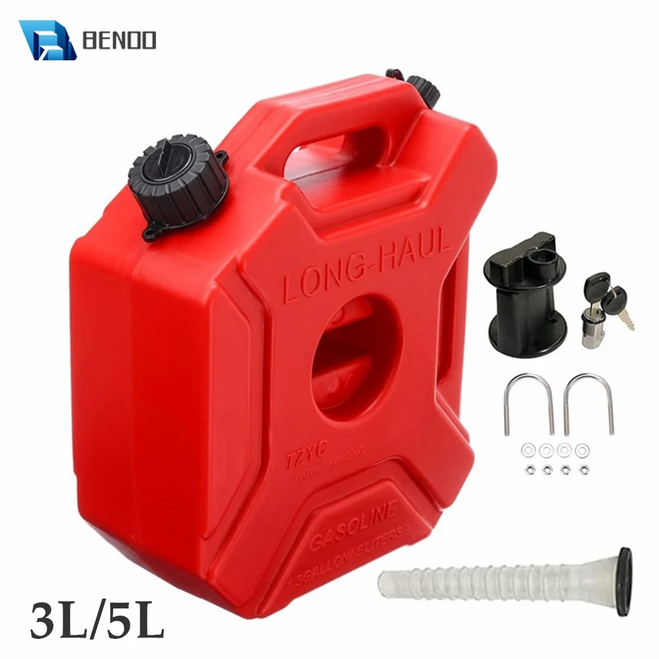 Red 3L/5L ATV Fuel Tank Gas Can with Holder Bracket Backup Fuel Tank Recovery Pad for Off-Road SUV ATV Motorbike Vehicles Cars