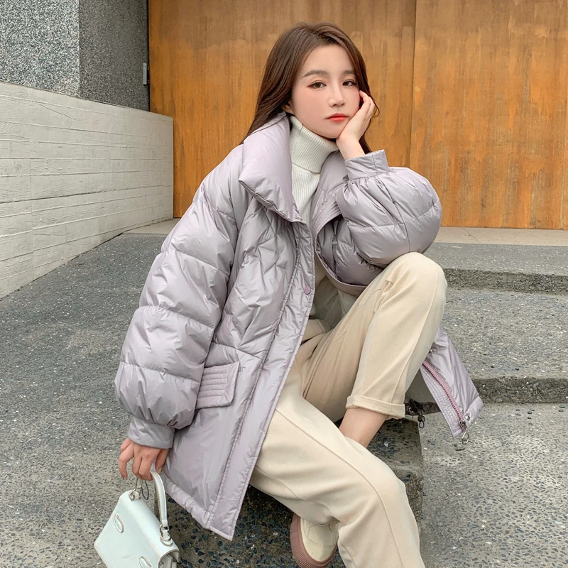 

WEIHAOBANG 2021 Winter Women New Cotton Clothes Solid Color Stand Collar Zipper Pocket Loose Medium And Long Cotton Clothes Coat