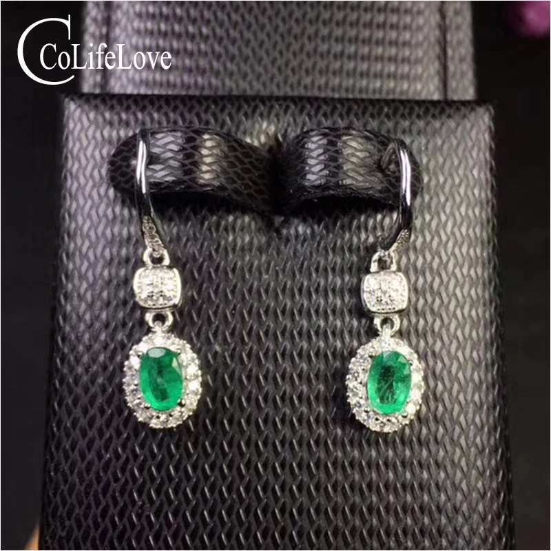 100% real natural emerald drop earrings for wedding 4 mm * 6 Zambia silver 925 jewelry | Украшения и аксессуары