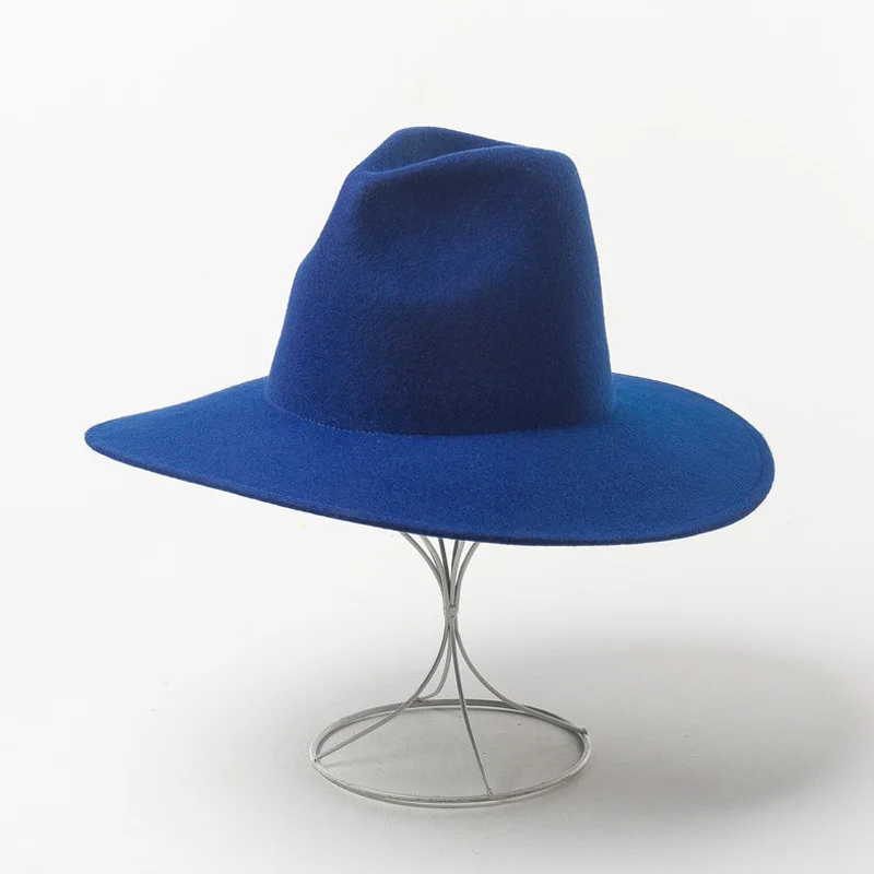 Royal Blue Новая модная высокая широкополая церковная Свадебная фетровая женская шапка мужская крученая фетровая шляпа шерстяные шапки зимняя джазовая шляпа - Цвет: Royal Blue