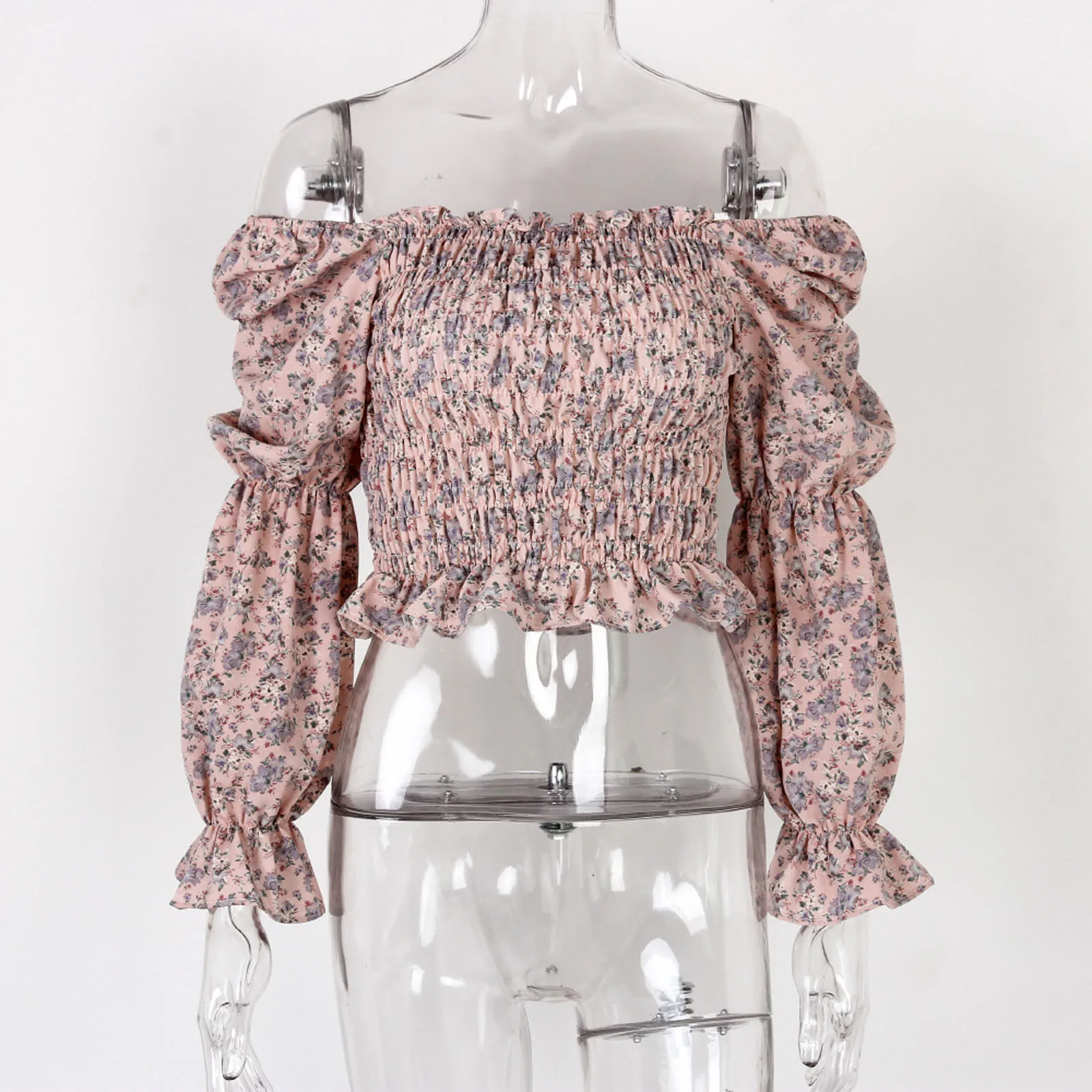 

Women Autumn Blouse 2021 New RetroLong Sleeved Chiffon Blouse Square Collar Flared Sleeves Flounces Blouse