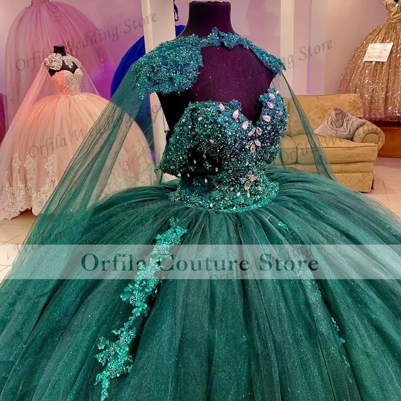 Abito da principessa verde Quinceanera abito da ballo paillettes Applique Vestido stile messicano dolce 15 abito da ballo con ordito