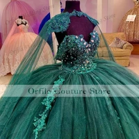 green princess quinceanera dress ball gown sequins applique vestido mexicano style sweet 15 prom gown with warp