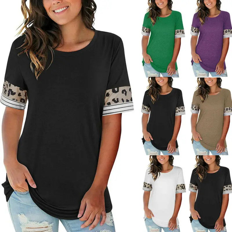 

Womens Short Sleeve Crew Neck T-Shirts Ladies Summer Casual Blouse Tops Tee