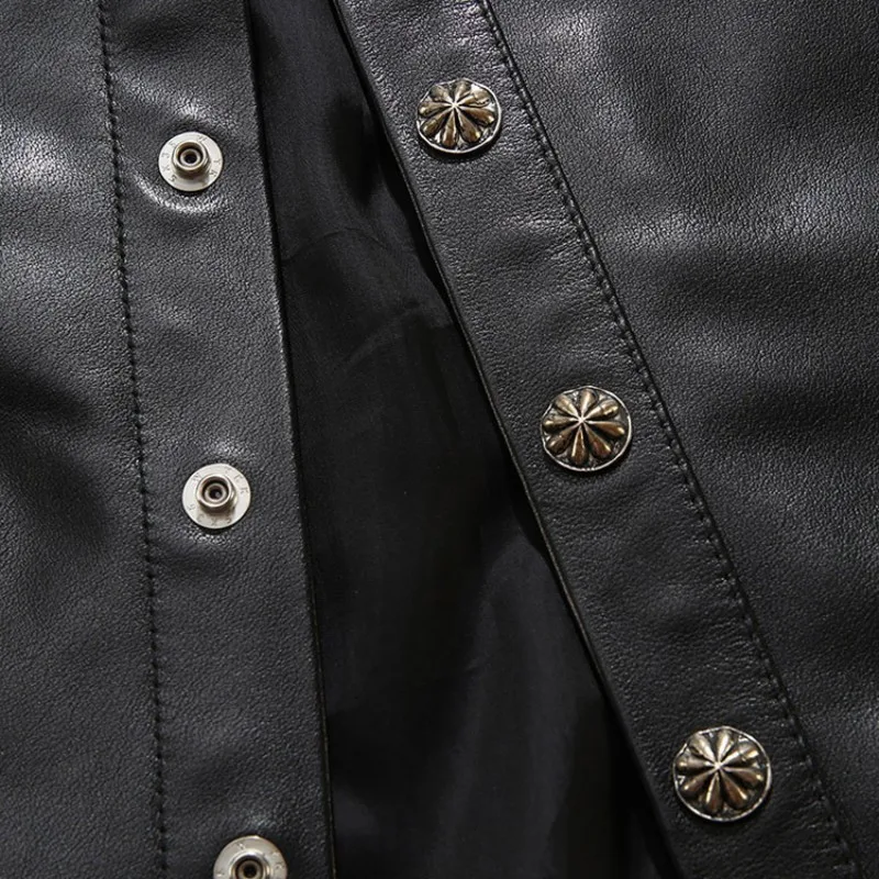 

Quality 100% Genuine Autumn Leather Casual Jackets Mens Slim Fit Classic Black Leather Tops Fashion Pocket Button Cowhide Coats