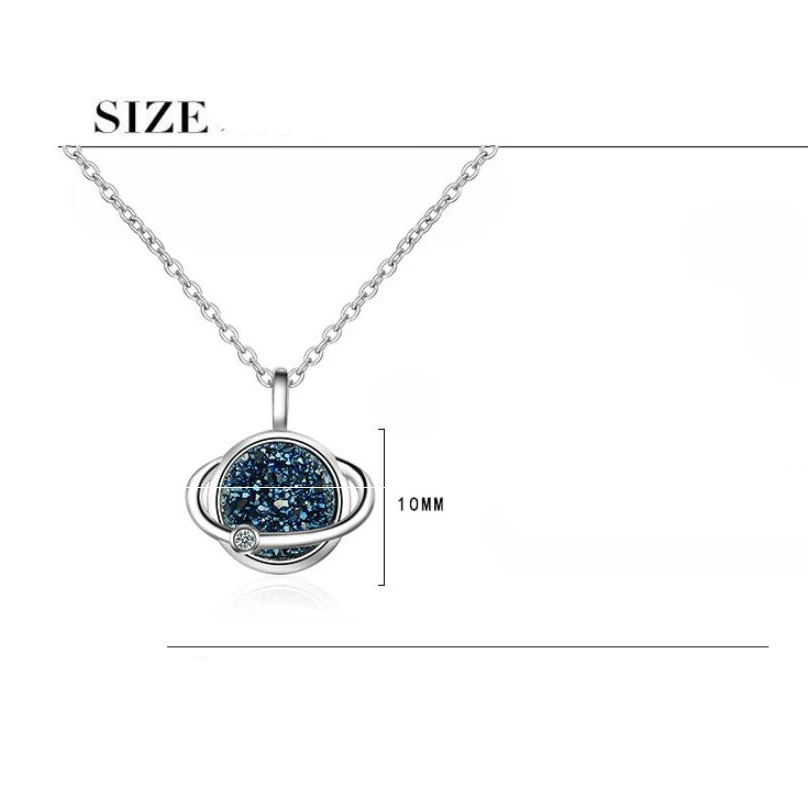 

Female Blue Planet Crystal Round Pendant Necklace For Women Simple Blue Druzy Crystal Necklace Short Jewelery Fashion Chain