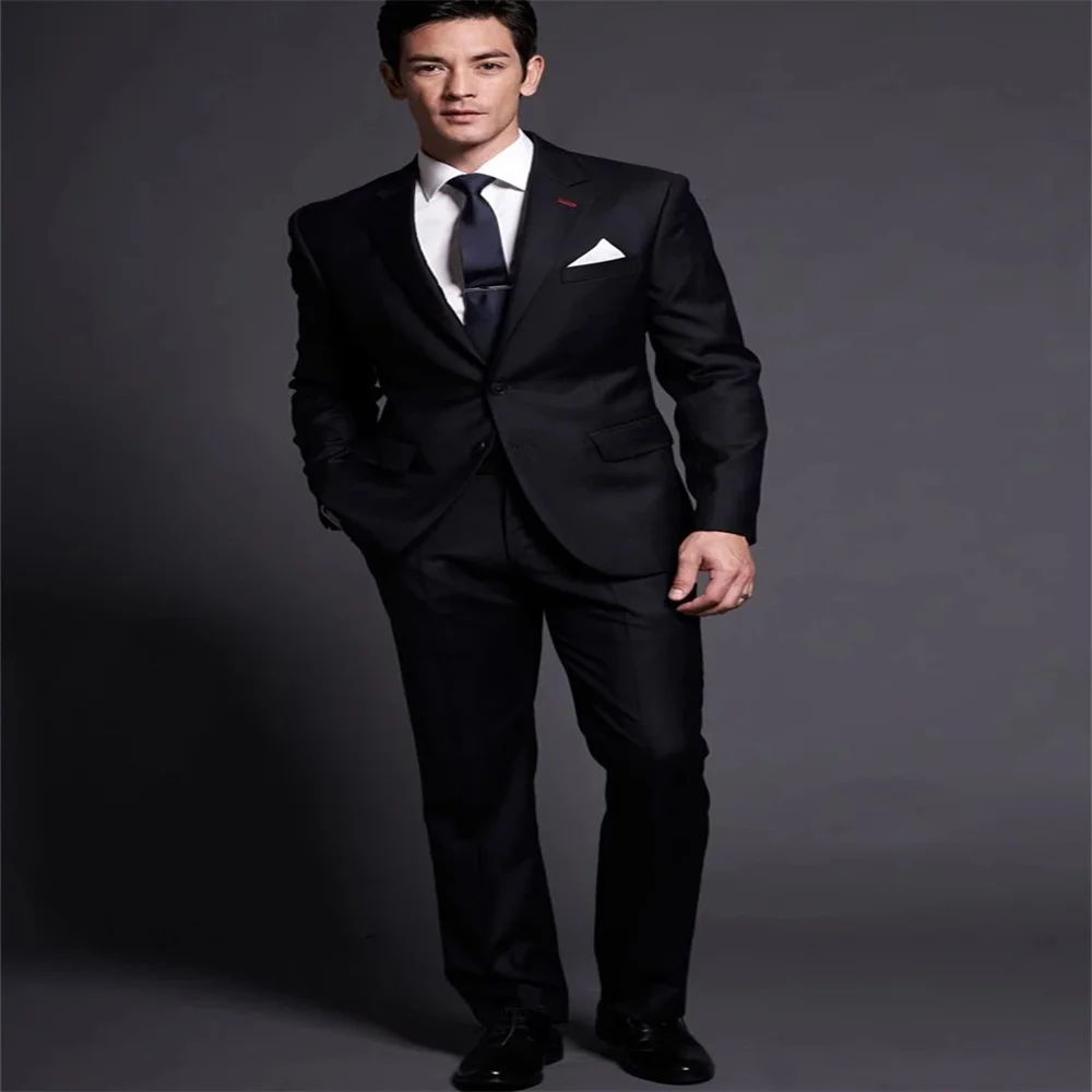 

2021 New High Quality Black Notched Lapel Men's Suit Fashion Customized Tuxedo Handsome And Popular 2 Pieces (Coat+Trousers+Tie)