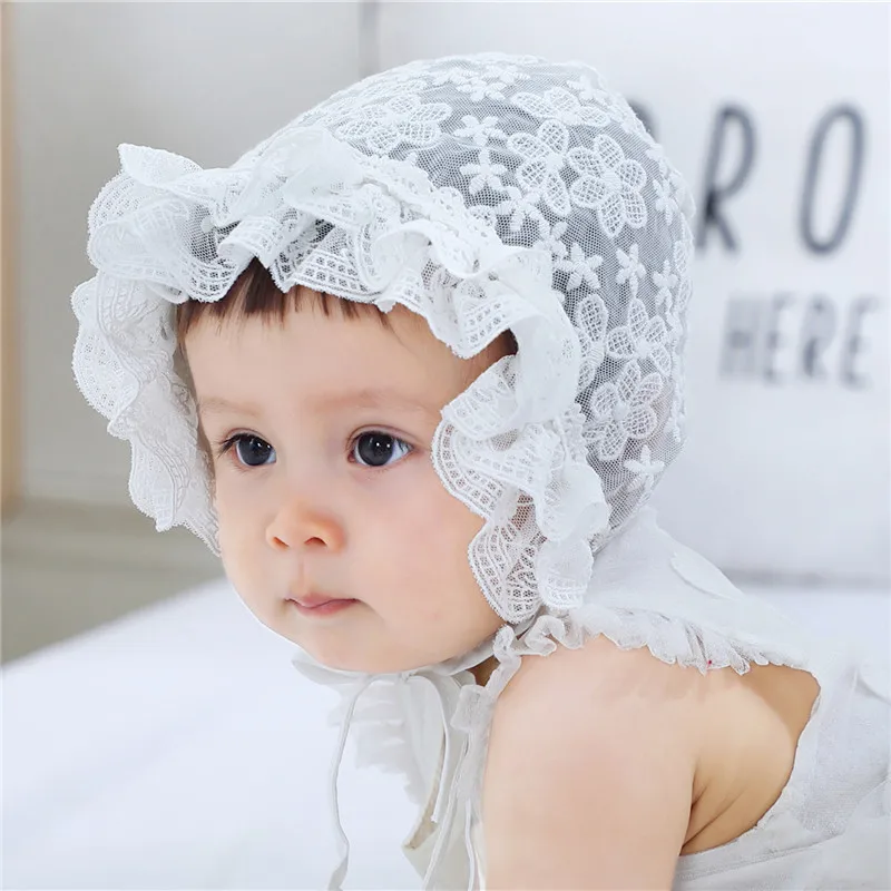 Baby Lace Hats Flower Embroidery Turban Hat Sunbonnet Newborn Infant Girls Lovely Princess Ruffles Caps Drawstring Accessories | Детская