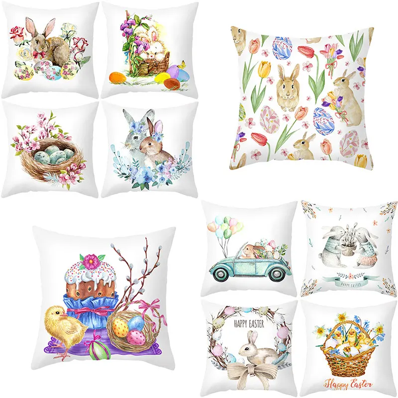 Happy Easter Cute Rabbit Pillow Cover Decorative Cushion For Sofa Home Car Covers Decor Cartoon Pilowcase | Дом и сад