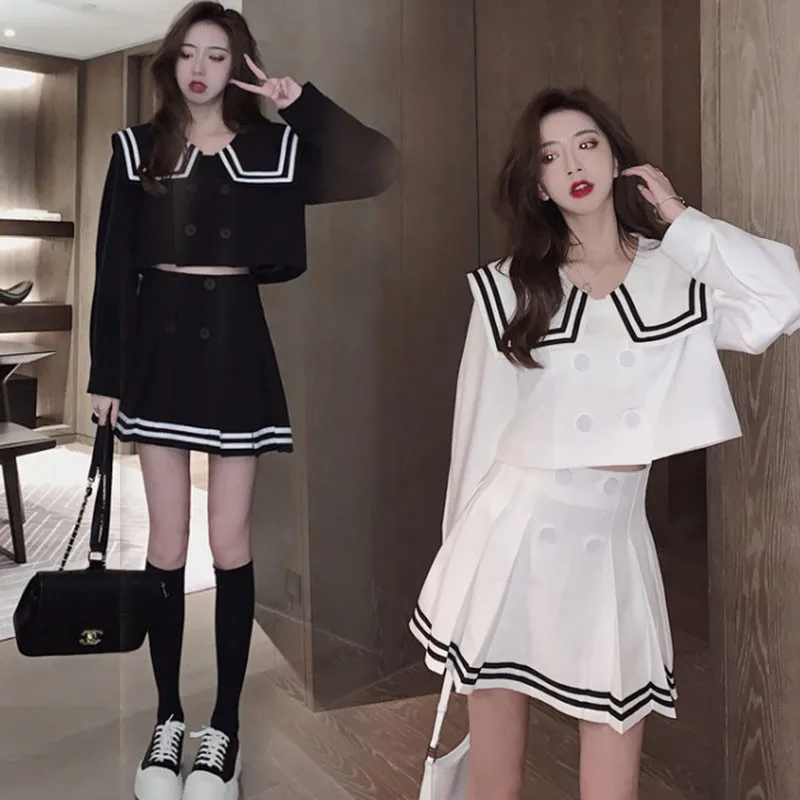 

Japanese Style School Girl Uniform Pleated Skirts High Quality High Waist A-Line Plaid Skirt Sexy Jk Uniforms for Woman 2Pcs